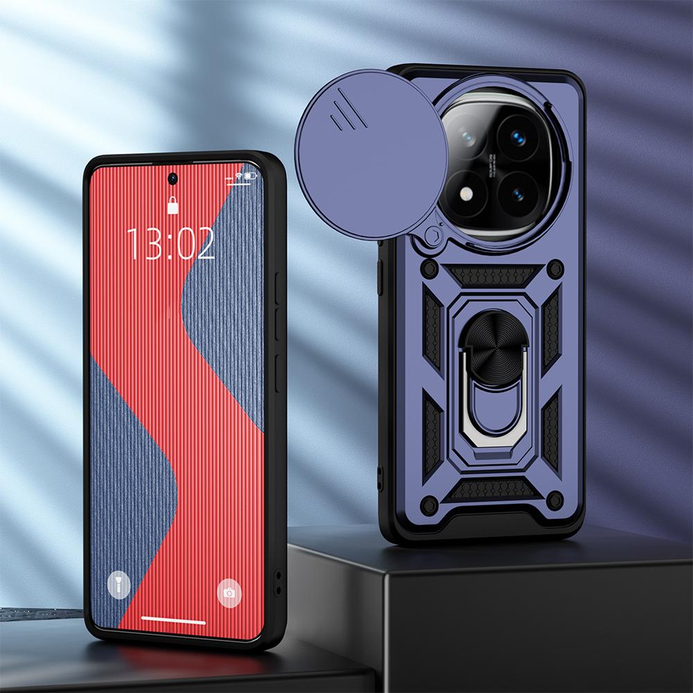 KEYSION Shockproof Case for Redmi Note 14 Pro + 5G 14 5G Slide Camera Protection Ring Stand Phone Back Cover for Xiaomi POCO X7