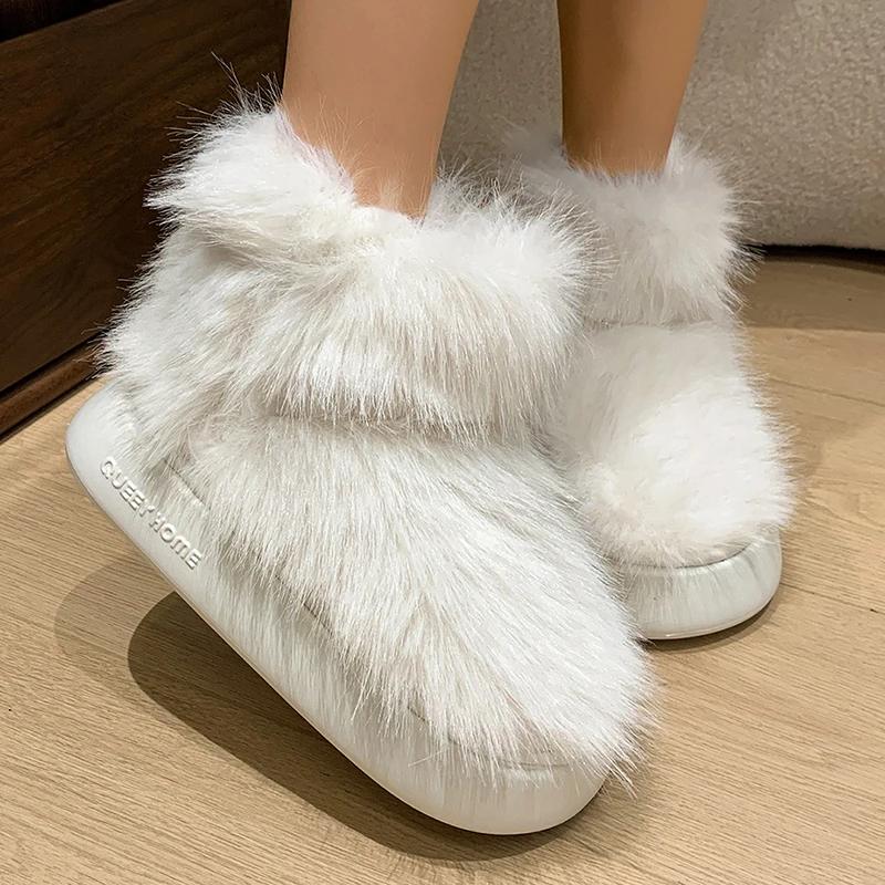 Модные белые толстые плюшевые сноубутсы женские на платформе пушистые из искусственного меха зимние ботинки женские удобные слипоны теплые хлопковые ботинки с подкладкой