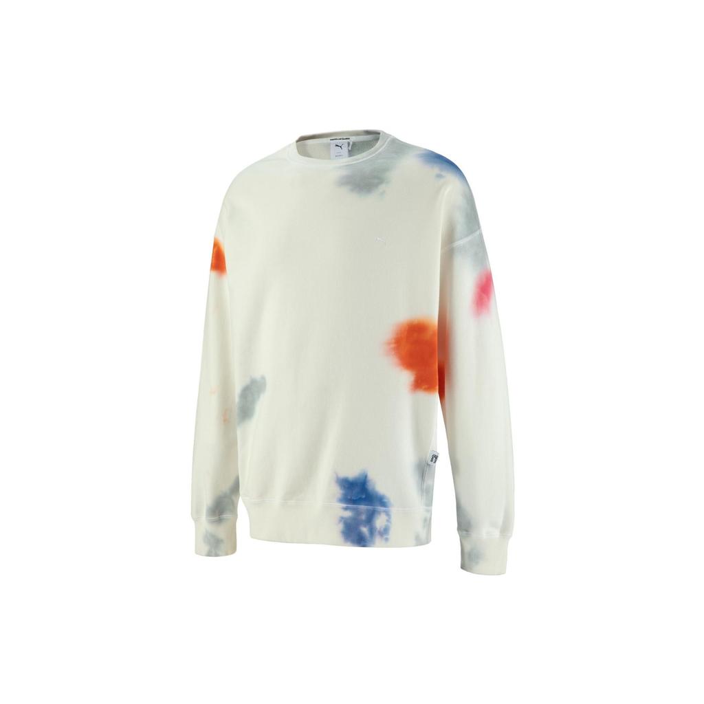 Puma MMQ Series Tie Dye Crew Loose Fit Round Neck Long Sleeve Sweatshirt Unisex Sweatshirt White 539579-02