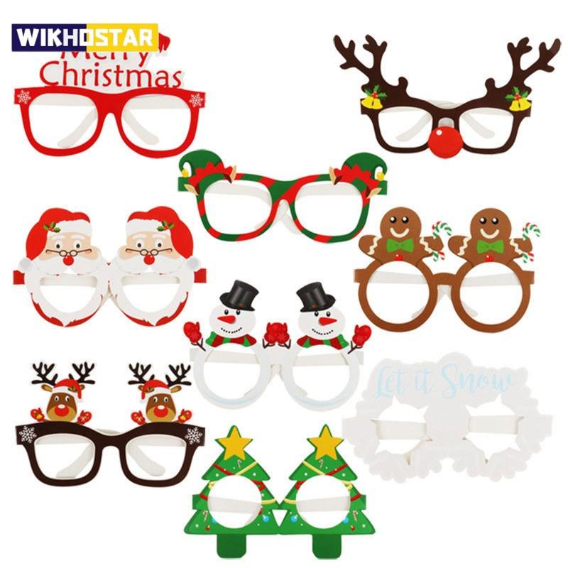 9 шт. 2024 рождественские очки Санта-Клаус Снеговик Снежинка Дерево Лось бумажные очки для вечеринки Фото реквизит Рождественское украшение для дома