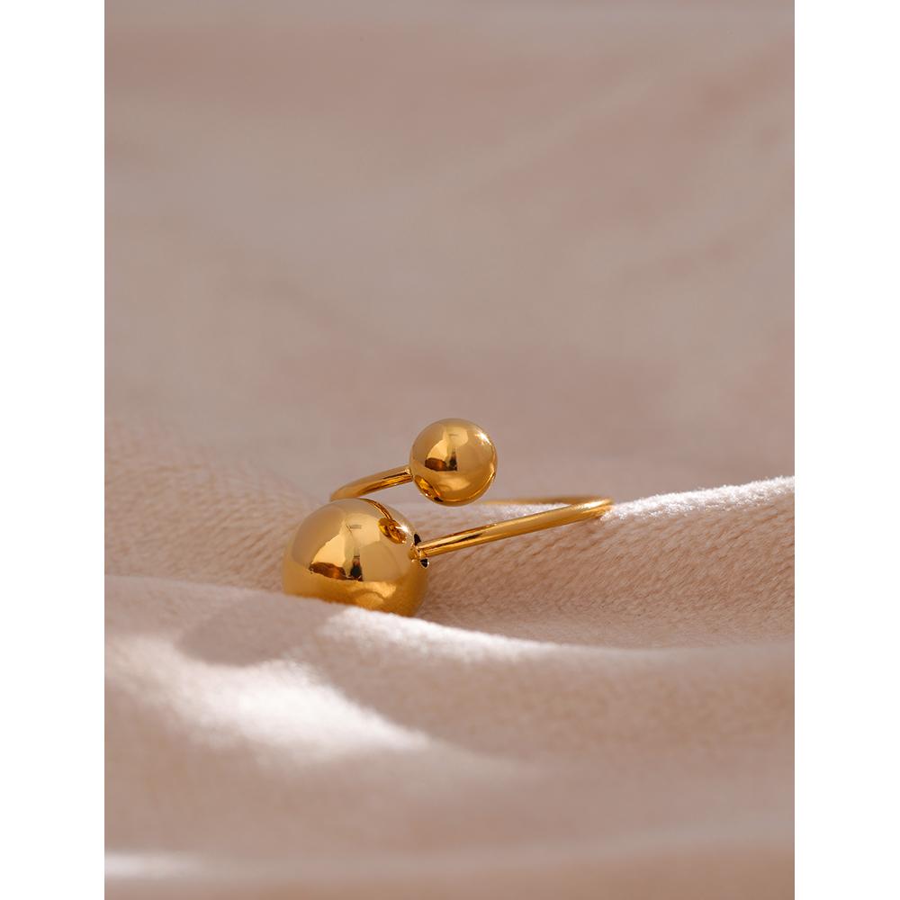 Yhpup Stainless Steel Ball Adjustable Ring Statement Golden Metal Trendy Finger Ring Jewelry bague acier inoxydable New Gift