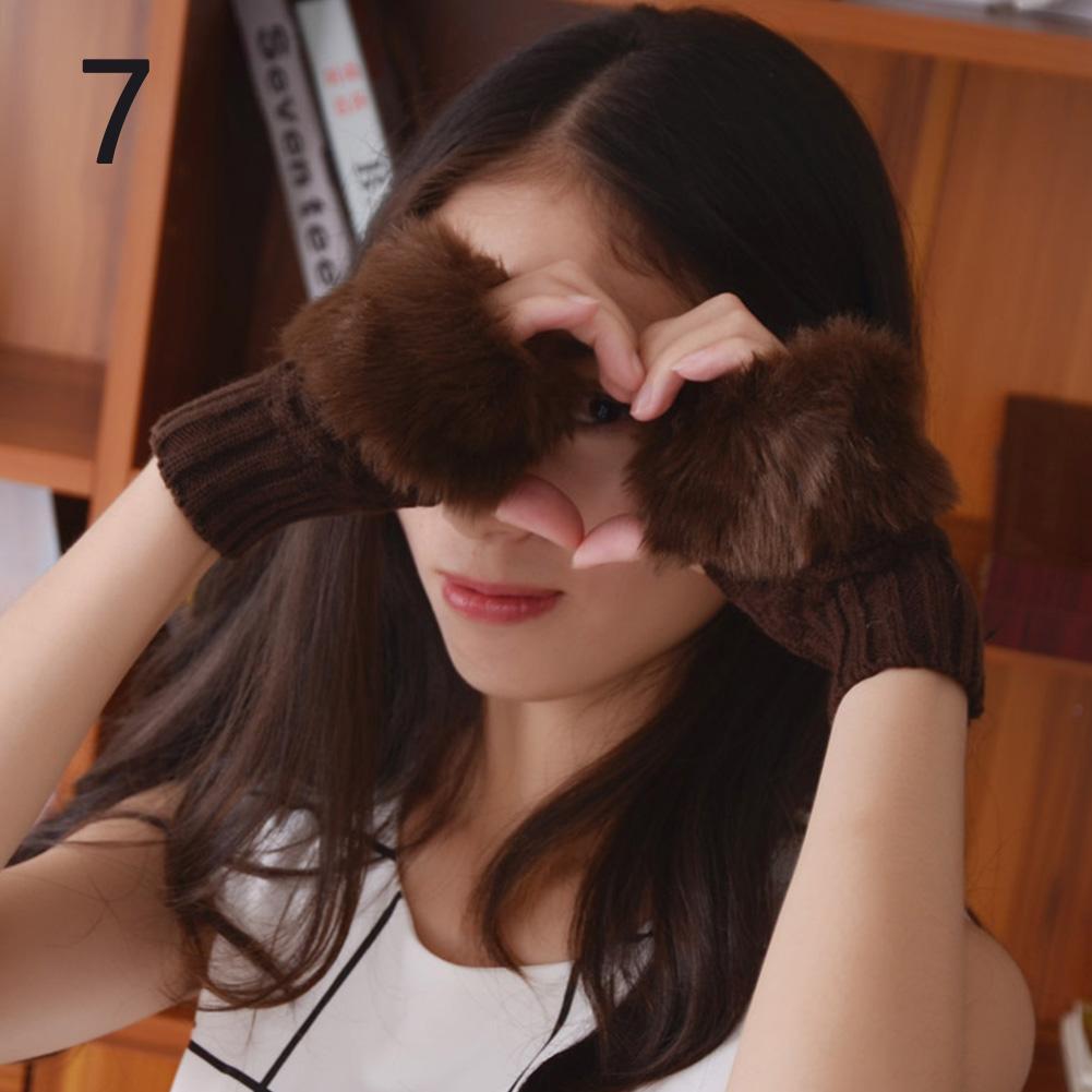 1 пара женских зимних теплых полупальцевых перчаток, сексуальные перчатки из искусственного меха кролика, зимние теплые перчатки без пальцев, модные аксессуары