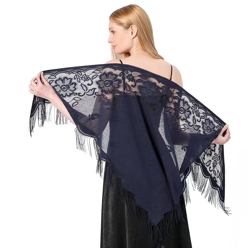 Womens Triangle Poncho Multiple Colors Sheer Tassels Scarf Lace Wedding Party Accessories