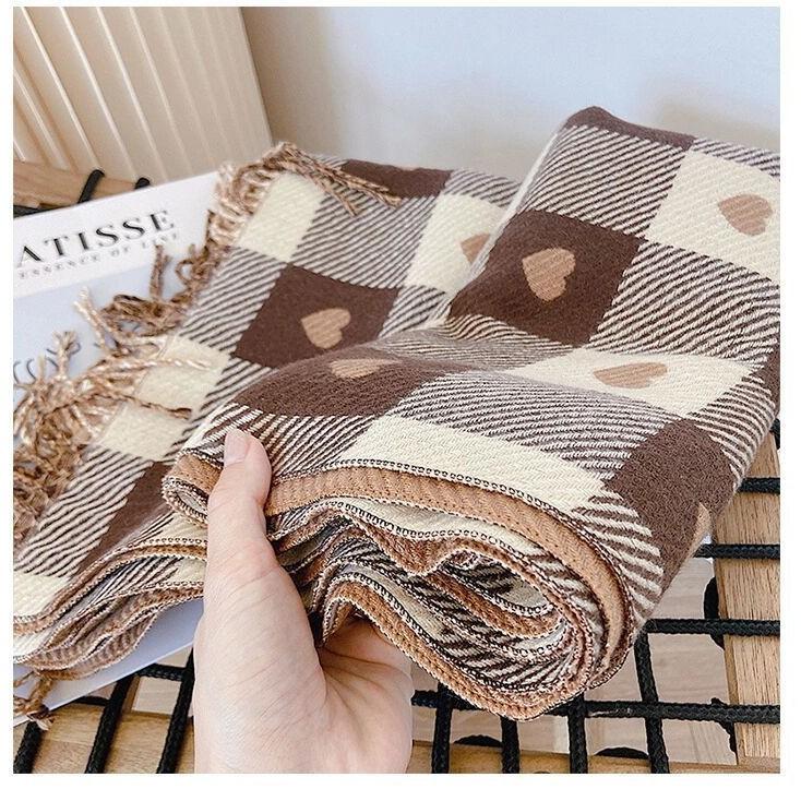 Autumn And Winter New Love Scarf Warm Imitation Cashmere Shawl Plaid Scarf For Women, Thickened And Premium