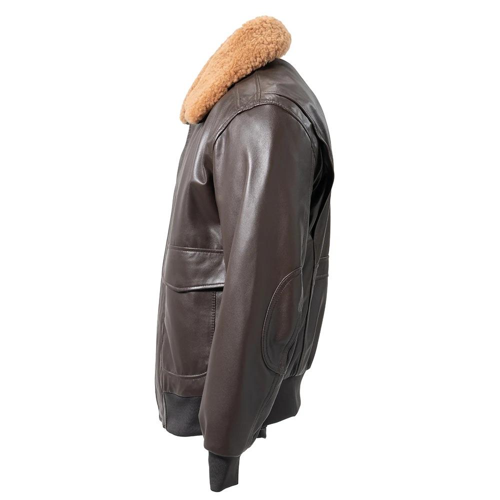 Genuine Leather Jacket Men Flight Jackets 100% Soft Thin Sheepskin Natural Fur Collar Aviator Clothing For Autumn