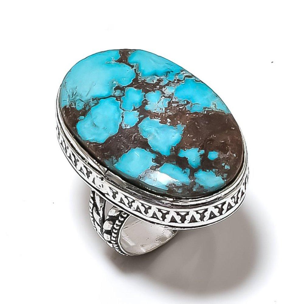 Natural Tibetan Turquoise Gemstone 925 Sterling Silver Gift Ring Size 9 H6w96