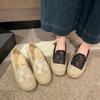 Lace Sequined Fisherman Shoes Women's 2025 Spring New Linen Woven Loafers Women's Casual Breathable Flat-soled Single Shoes Women