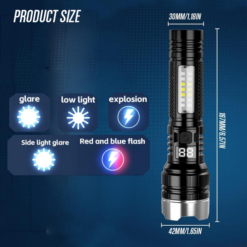 Сверхъяркий светодиодный фонарик перезаряжаемый с переменным зумом и красным/синим частотным миганием для кемпинга, рыбалки, семьи, чрезвычайных ситуаций, прочный