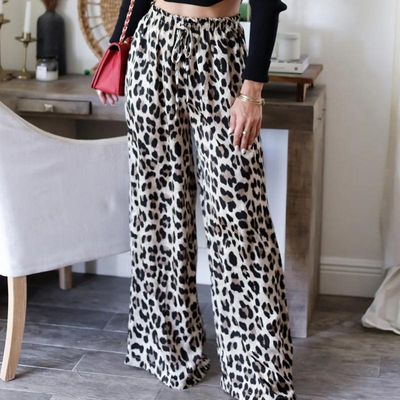 Новые модные уличные повседневные широкие брюки с леопардовым принтом для женщин на весну, прямые женские свободные брюки с высокой талией, летние элегантные женские мешковатые брюки 26274