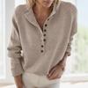 Solid Color, Casual Loose Sweater, Button Neck, Raglan Sleeves, Knitted Pullover Sweater, Women's Plus Size Sweater