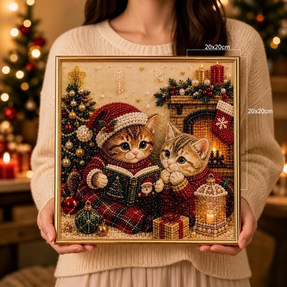 1 Set DIY Christmas Kitty Art Kit 3D Pearl Effect Pearl Art Kit Christmas Craft Decoration