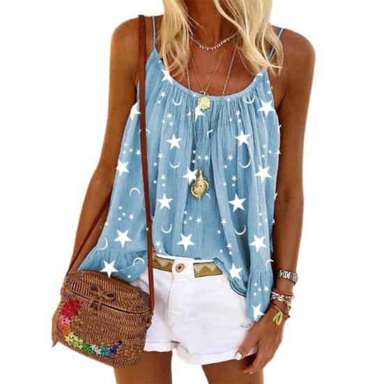 Блузка на тонких бретельках с принтом Star Moon, жилет без рукавов с U-образным вырезом, камзол