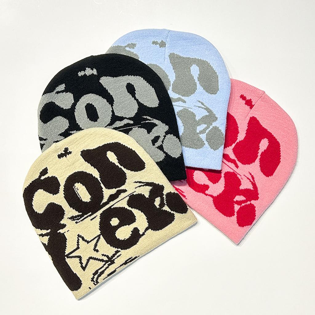 Y2K Girls Harajuku Style Slouchy Beanies for Women Jacquard Hat Versatile Hip-Hop Beanie Hat Skull Cap Turbans