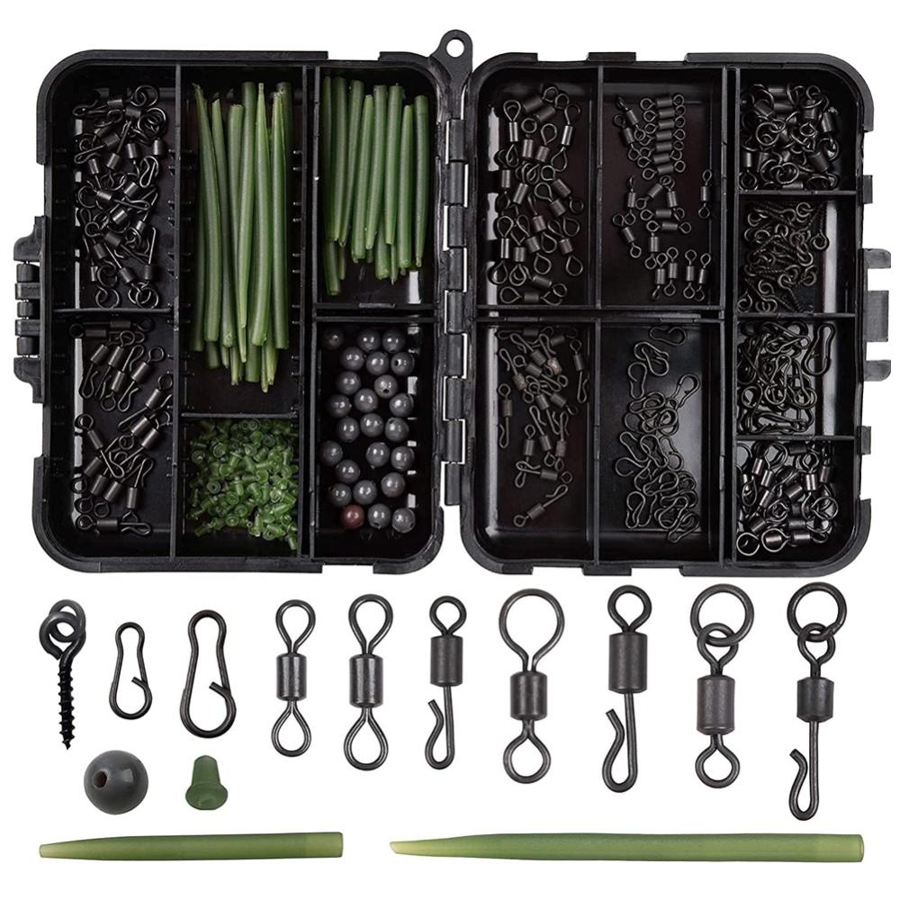 300 шт. снасти для ловли карпа, комплект поворотных застежек, быстросменные вертлюги, скоростные звенья, рукава с защитой от запутывания, стопоры для крючков, бусины, винты, снасти, оборудование для ловли карпа