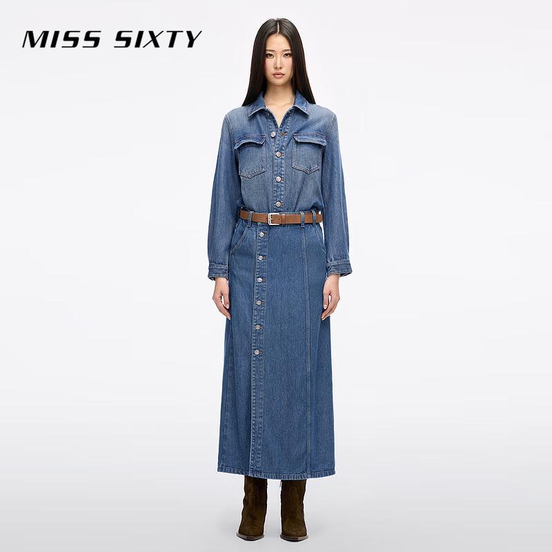 Miss Sixty Женское джинсовое платье-туника из лиоцелла с поясом, длинное, для работы
