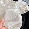 Korean Style Baby Girl Summer Romper with Lace Ruffle & Peter Pan Collar