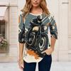 Women Plus Size Round Neck 3 4 Sleeve T Shirt Cartoon Construction Vehicle Printed Curved Hem Top