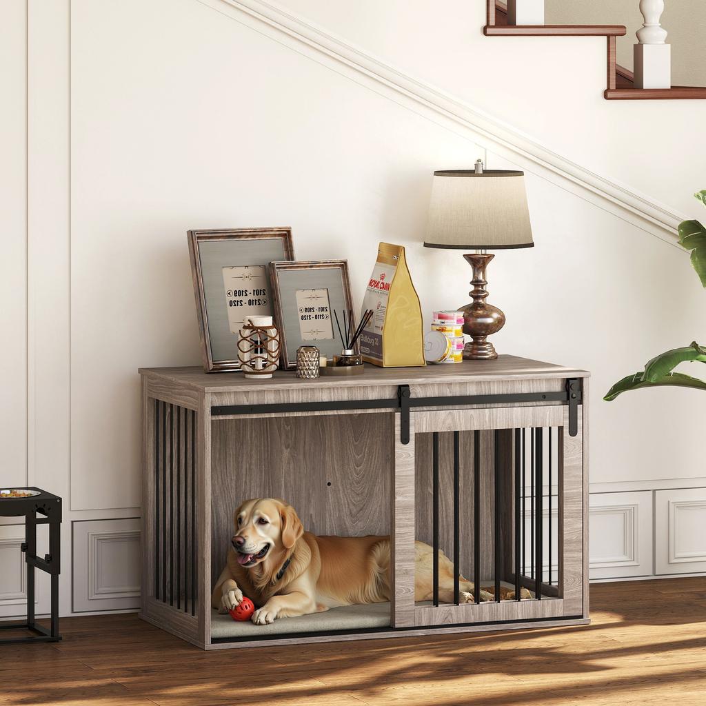 118cm Dog Crate Furniture with Removable Cushion for Extra Large Dogs - Walnut Brown