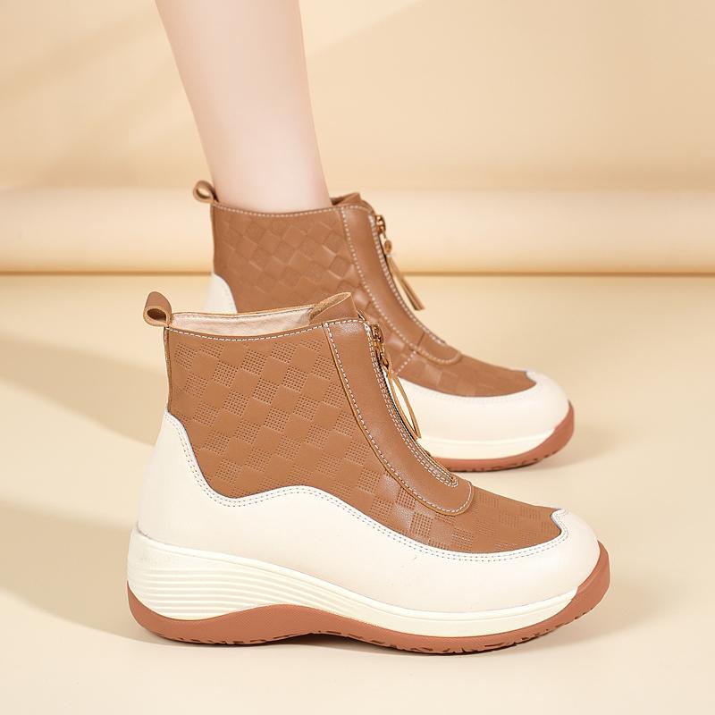 Женские спортивные туфли на платформе, повседневные черные кожаные ботильоны, обувь на танкетке, кроссовки с высоким верхом, увеличивающие рост