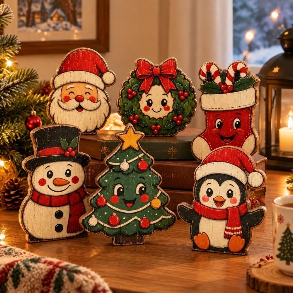 Tree Sock Christmas Wooden Ornaments Snowman Xmas Desktop Ornaments Christmas Decoration OfficeV