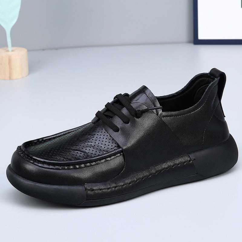 Leather Breathable Men's Shoes Velvet 2025 Autumn and Winter New Soft Surface Thick Sole Trend Versatile Hollow Casual Leather Shoes Men