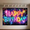 Glitter Happy Birthday Background Banner Glow Neon Dance Carnival Party Decorations Colourful Backdrop Supplies Photography Prop