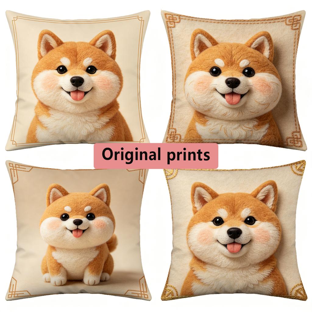 Shiba Inu Felt Style Decorative Throw Pillow Covers Pattern Cushion Cover Suitable For Sofa Bedroom Car Pillow Cover