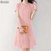 ZANZEA Women Summer Casual Round Neck Short Sleeve Dress