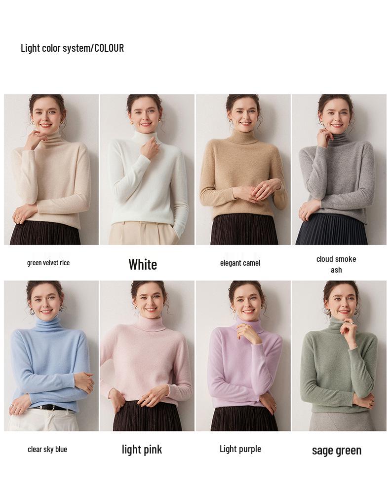 100% Cashmere Women's High Neck Solid Color Loose Fit Sweater for Autumn/Winter