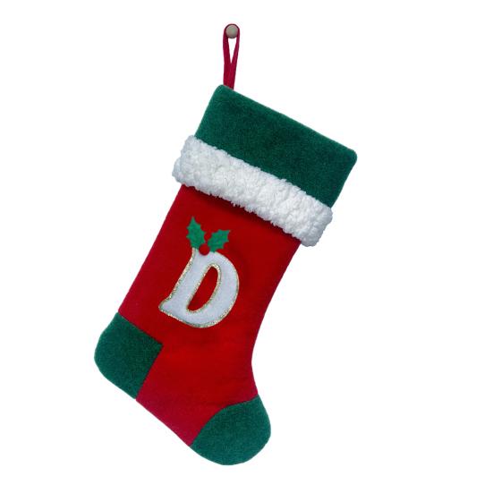 18 Inches Monogram Christmas Stockings with Letters Embroidered Initials Xmas Hanging Stockings for Fireplace Christmas Party Decoration