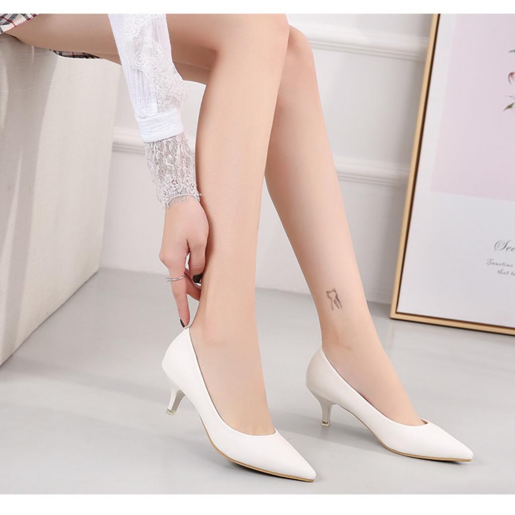 Женские элегантные черные туфли на среднем каблуке, остроносые шпильки, верх из искусственной кожи, резиновая подошва, легкие - размер 35-43