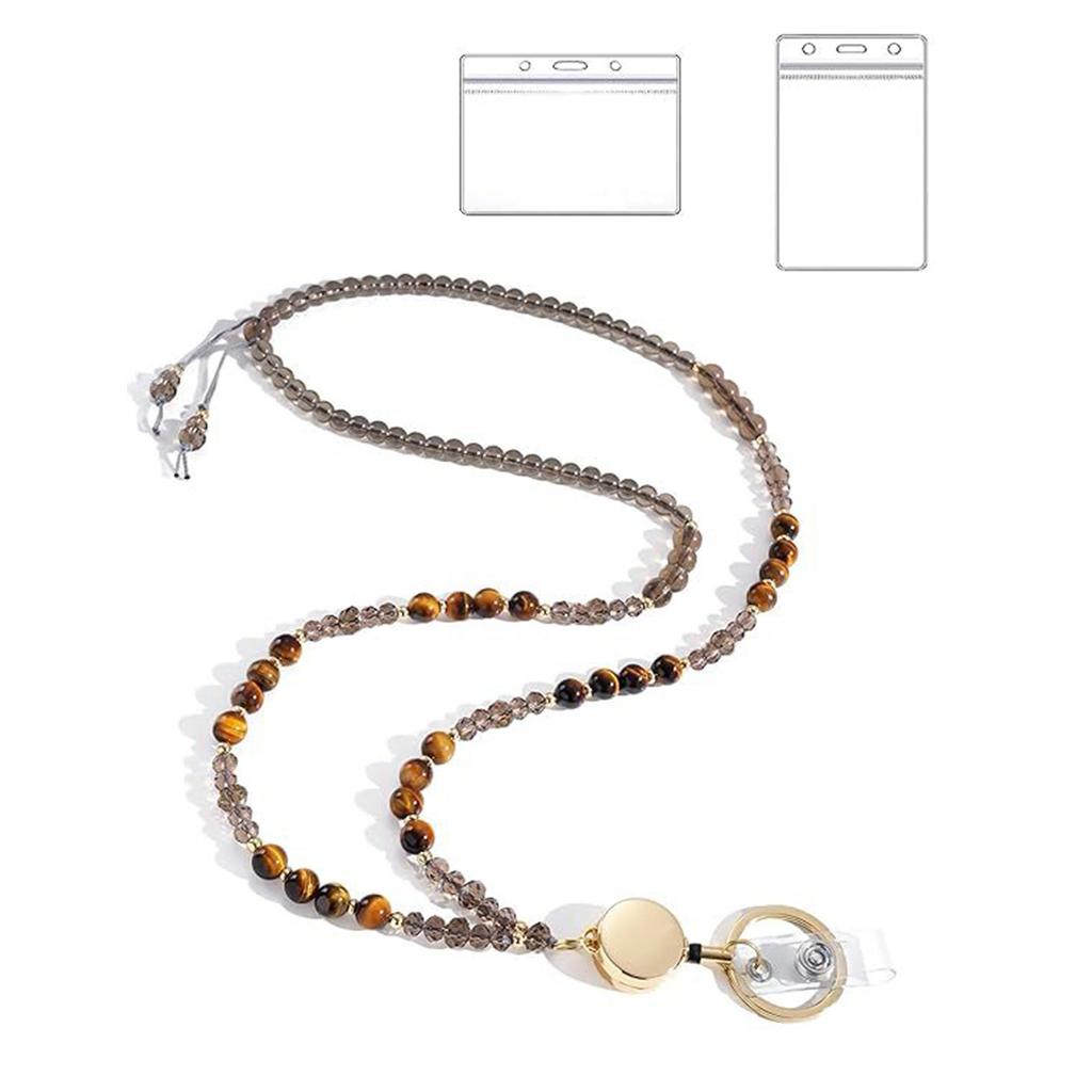 Ожерелье из бисера и шнурка для ключей и держателя карт, ожерелье из натурального камня для женщин, держатель для очков, шнурок