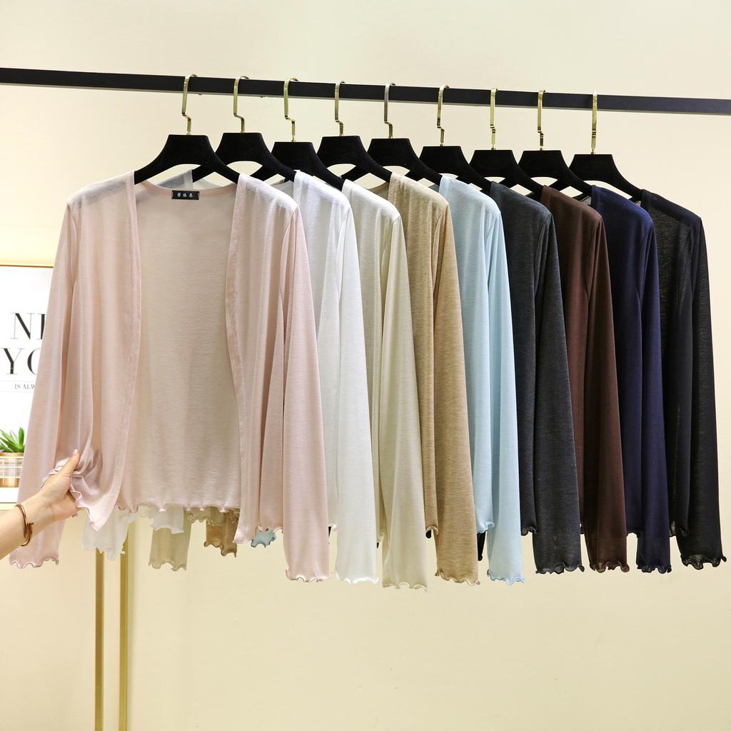 Летний женский короткий кардиган с оборками, накидка с длинным рукавом, защита от солнца, свободный крой, легкая накидка для кондиционера