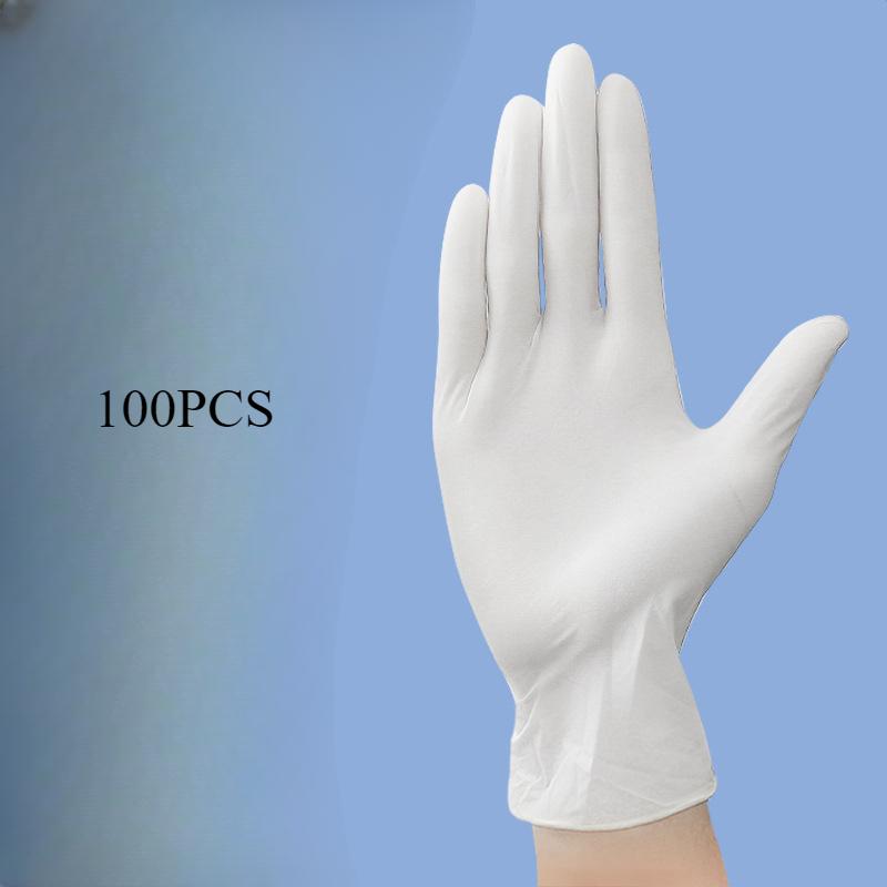 100PCS Wholesale Disposable White Nitrile Gloves Powder - Free Highly Elastic Powder - Free Protective Food - Grade Thickened Wear - Resistant Gloves