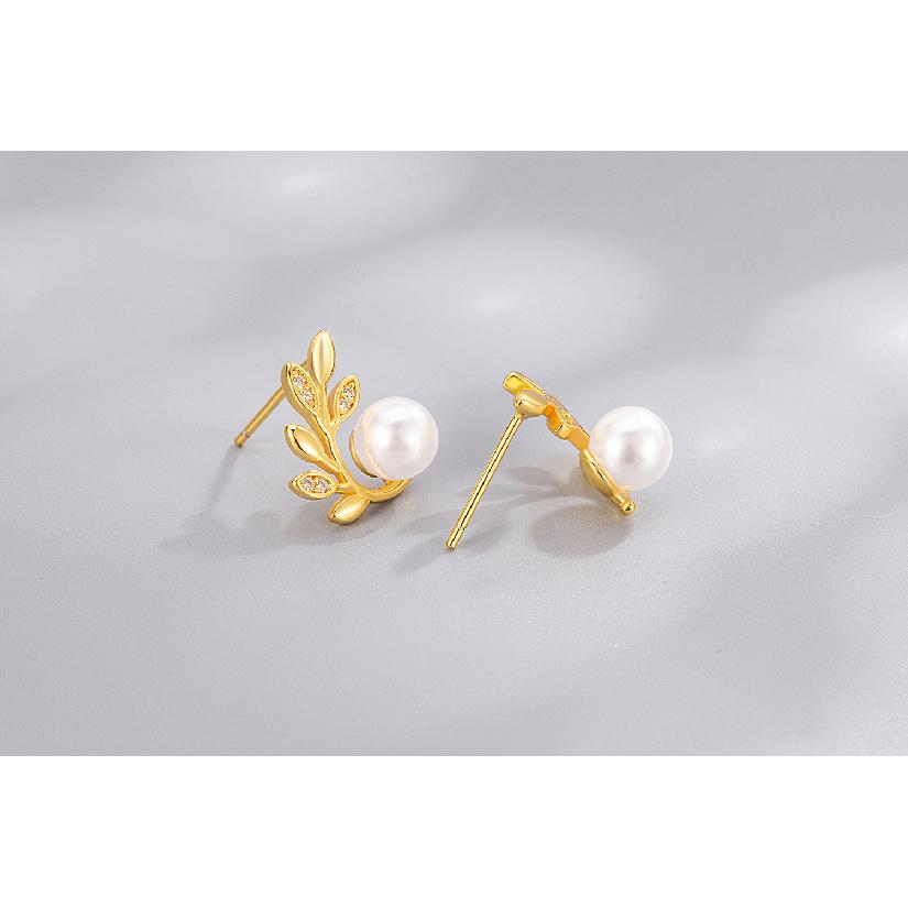 Simple Female Earrings 925 Sterling Silver Leaf Design Row Zircon Pearl Small Earrings for Women Promise Love Wedding Jewelry