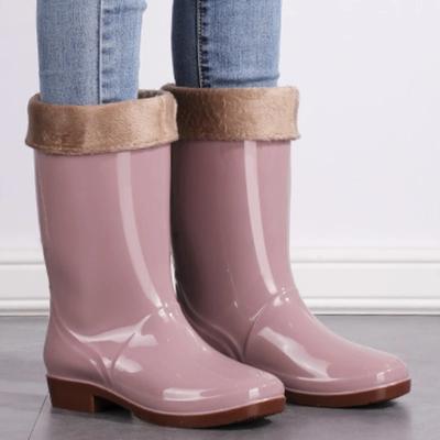 2024 Женские дождевые туфли Повседневные ПВХ с бархатом Водонепроницаемые нескользящие сапоги до колена Новая мода Tide по причинам Botas De Mujer