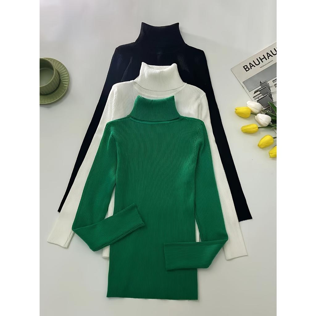 Водолазка, набор из 3 вязаных свитеров, повседневный однотонный свитер с длинным рукавом для осени и зимы, женская одежда