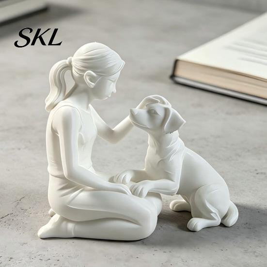 Современный Декор Полки для Домашнего Офиса, 3D-печатная Фигурка Девочки с Собакой, Минималистичная Приседающая Скульптура для Памятника Питомцу, Исцеляющий Спутник