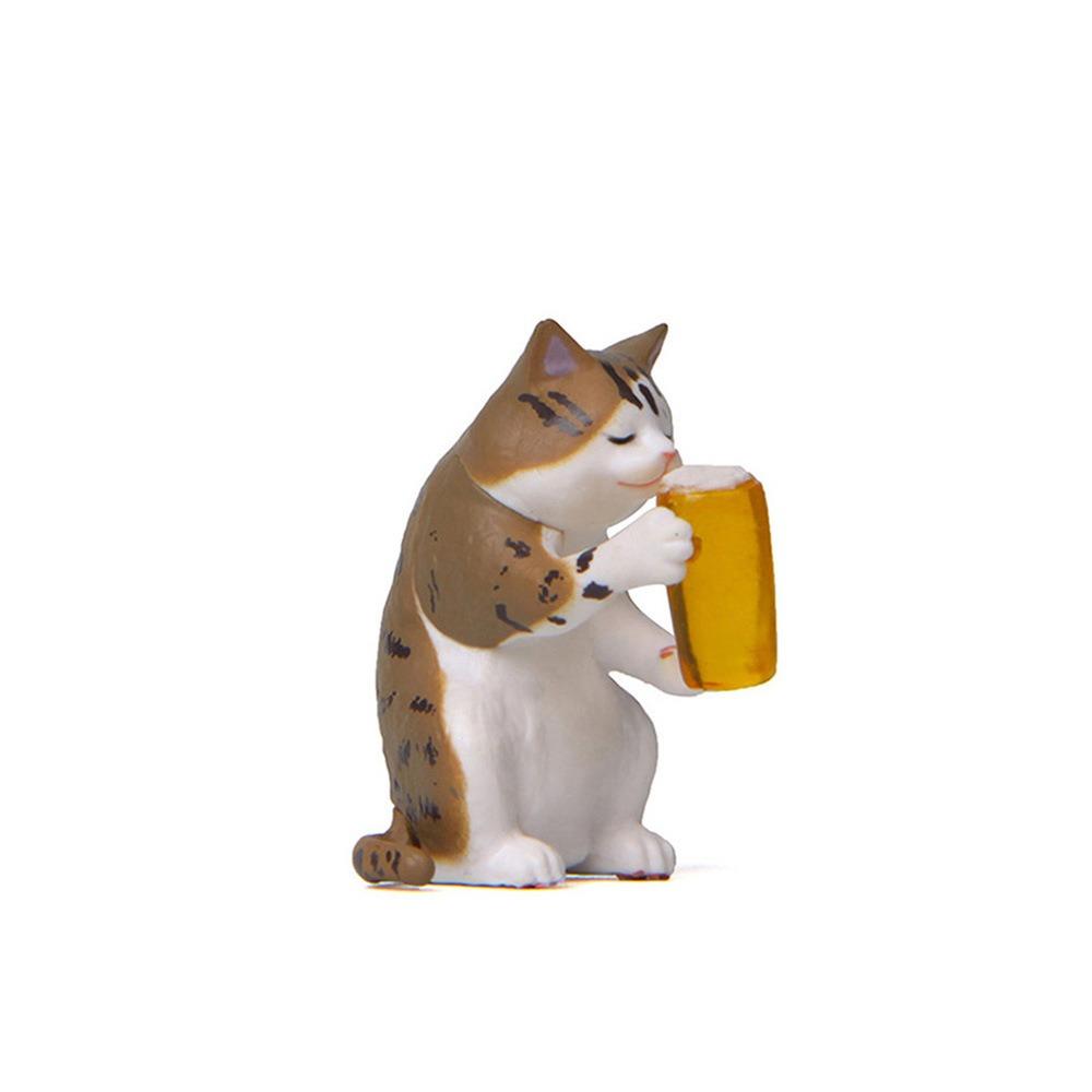 Handicraft Beer Cat Figures Cartoon Cat Statue Toy Funny Cat Center Console Ornaments  Home Decor