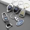 TVEI7 3DMetal/Leather Car Keychain Badge Emblem For Ford Fiesta Focus MK2 Mondeo Kuga Galaxy C-Max S-Max Key Chain Rings Accessories