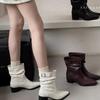 2025 Autumn and Winter New Fashion Retro Pointed Pleated Piled Boots Femininity Thick Heel Western Cowboy Boots