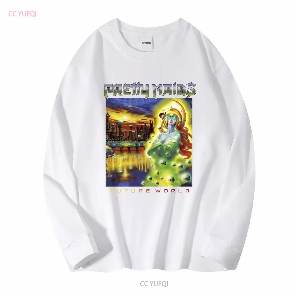 PRETTY MAIDS FUTURE WORLD T Shirt Black S 4XL GH394 long or short sleeves vintage Washed streetwear Slightly graphic