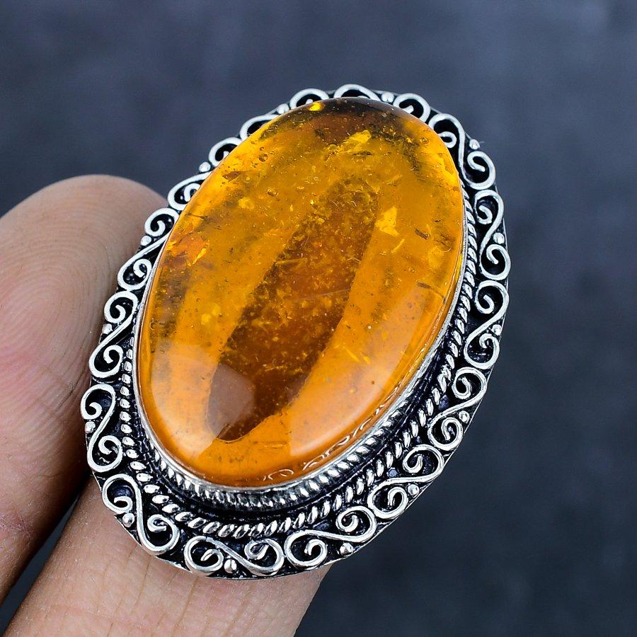 Baltic Amber Gemstone 925 Sterling Silver Jewelry Ring Size 8
