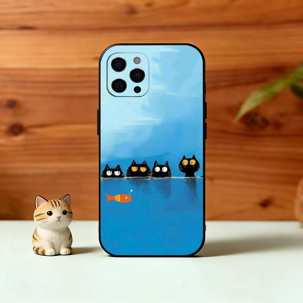 Милая Иллюстрация Черного Кота Чехол Для Телефона Для iPhone 17, 16,15,14,13,12,11 Plus,Pro Max, Другие Мягкий Черный Чехол