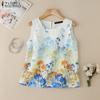 ZANZEA Женские летние топы без рукавов с круглым вырезом и цветочным принтом