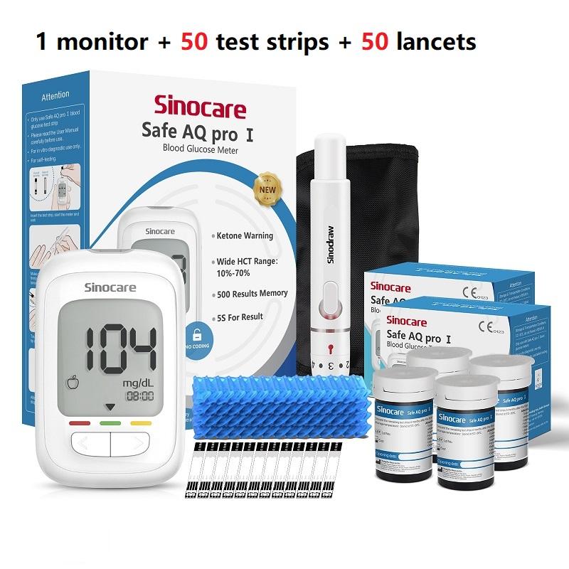 Sinocare 2023 НОВЫЙ безопасный монитор уровня глюкозы в крови модели AQ Pro I с 50/100/200 полосками, предупреждение о кетонах в крови при диабете