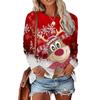 Women's Plus Size Christmas Casual Round Neck T-shirt Plus Color Block Elk Print Slight Stretch Long Sleeve T-shirt