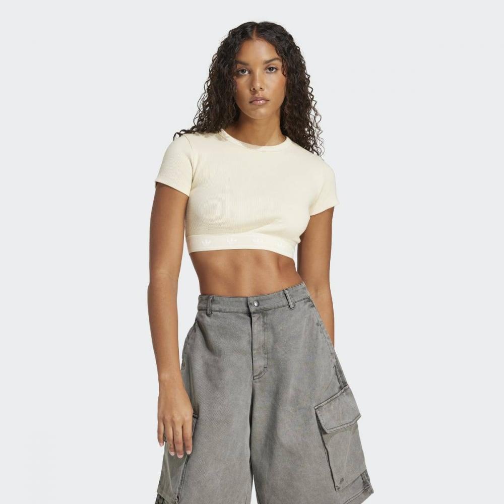 Adidas Ribbed Short Sleeve Top Crop Slim Fit Jd0040