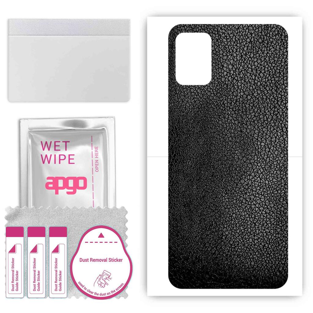 apgo Protective Skin Sticker for the back compatible with Umidigi Power 5S, Wrap Film, Foil, Vinyl - Pattern Black Leather