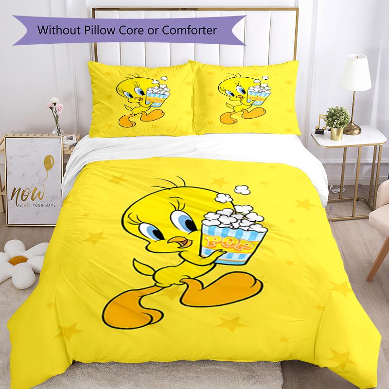 3pcs Tweety pattern bedding set duvet cover set includes duvet cover &pillowcases, perfect all season bedroom decoration & gift
